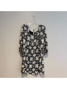 Anthropologie Jane Textured Babydoll Black and White Floral Dress Size 6
